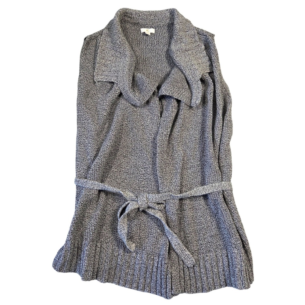 Charming Charlie Womens Gray Knit Duster Vest Cardigan‎ Tie Waist XL Boho Preppy